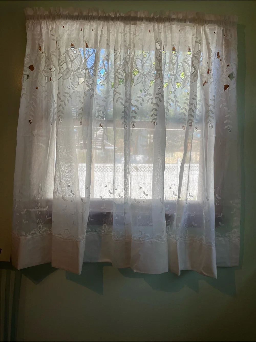 White Embroidered Sheer Window Curtain Panel - Classic Home Accents